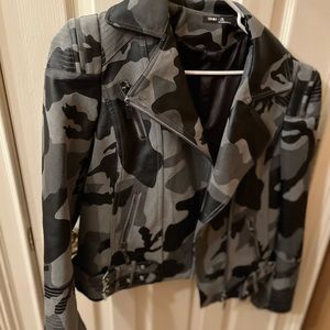 Boutique faux leather camo jacket